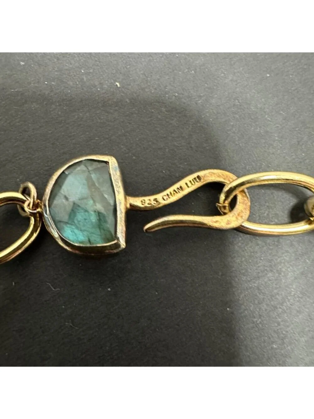 Chan Luu Gold Tone Chunky Chain Link Necklace Labradorite Hook Closure